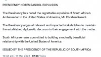 "Достойно за съжаление" – президентът на ЮАР за изгонването на посланика от САЩ