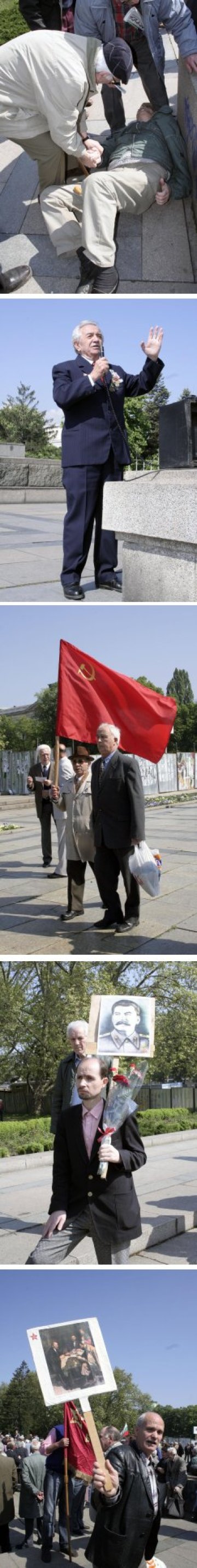 Припадъци и плакати на Ленин пред паметника на Съветската армия