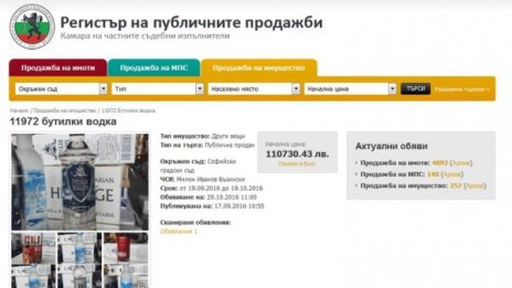 ЧСИ продава на търг 12000 бутилки руска водка и... ВУЗ