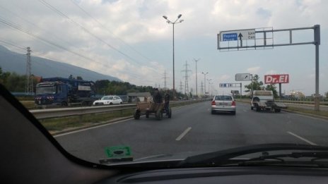 Околовръстното: Кон с каруца, че и в лявата лента!