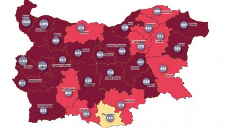 България в тъмночервено - 737 на 100 000 е заболеваемостта от COVID