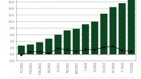 Годишната инфлация за юни скочи до 16,9% 