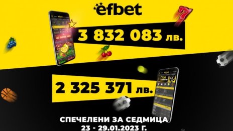 Над 6 милиона лева печалби от efbet само за последната седмица на януари