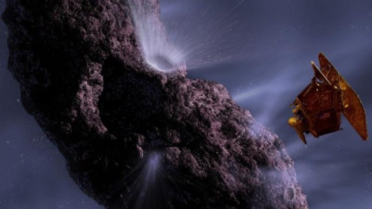 Срещата между Deep Impact и кометата Tempel 1 през юли 2005 година. Изображение: NASA/JPL-Caltech/UMD