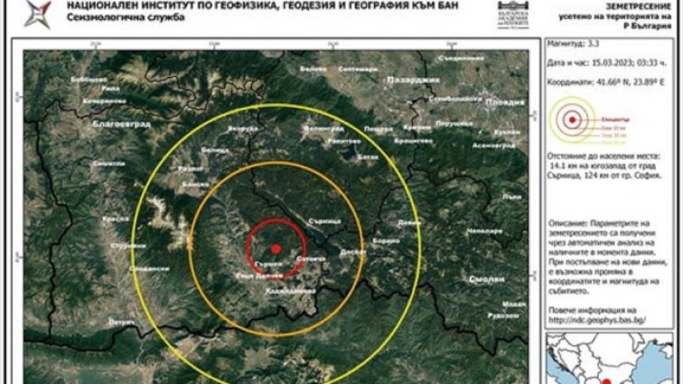Лек трус от 3,3 по Рихтер край Гоце Делчев 