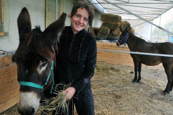 Германско семейство, което се намира в България, е решило да направи интересно прибирането в родината си. Юлиян Шестер и неговата съпруга Дон ще тръгнат пеша за Германия от нос Емине като по пътя им ще ги придружават две домашни животни - магаре и катър. Снимка: БТА