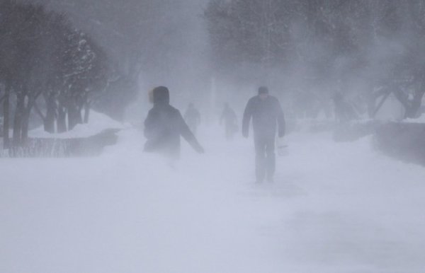 Хора вървят в снежната виелица в руския град Ставропол. Температурите в тази част на страната паднаха под минус 20 градуса. Снимка: Reuters