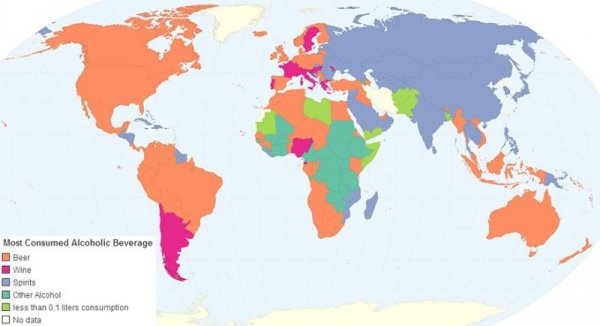 В коя страна какво се пие? Около 50% от населението по света залага на бирата. Азиатците и българите пък предпочитат спиртните напитки. Снимка: chartsbin.com