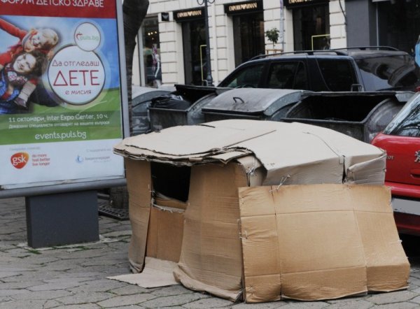 Клошар си построи подслон от кашони в центъра на столицата, на метри от сградата на президентството. За отрицателно време той се превърна в атракция за непрекъснатия поток от туристи, дошли да видят ритуала на гвардейците. Снимка: Булфото