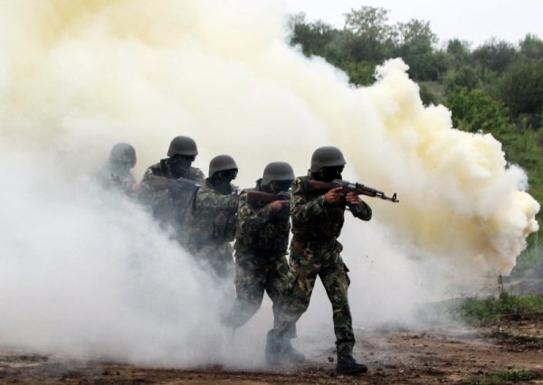 Демонстрации на военна техника и действия при терористично нападение бяха представени на стрелковия полигон край село Беляковец в деня на отворените врати на НВУ &quot;Васил Левски&quot;. Снимка: БТА