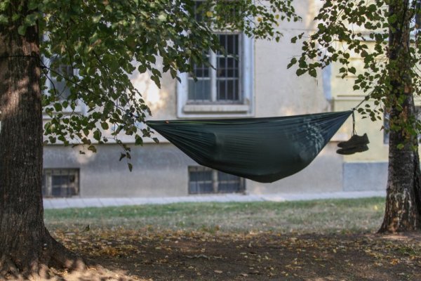 Мъж се възползва от топлото и приятно време и опъна хамак в градинка в центъра на София. За още по-голямо удобство дори си е привързал обувките за хамака. Снимка: Димитър Кьосемарлиев, Dnes.bg