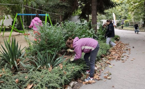 Около 30 доброволци се включиха в почистването и засаждането на нови дървета във варненския зоопарк. Те почистваха стария плет и клетките на животните, боядисаха огради и засадиха 10 двуметрови дървета липа и ясен. Снимка: Булфото