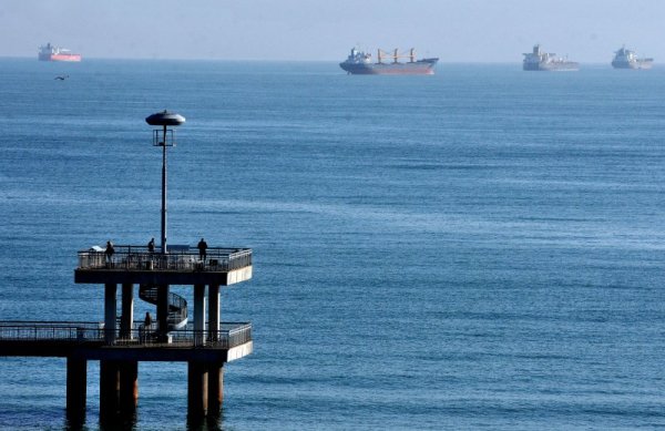 В края на ноември се наблюдава струпване на кораби в бургаския залив, в очакване да бъдат обработени товарите им. Снимка: БТА