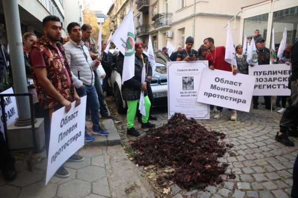 Пред Министерството на земеделието -&quot; Национално сдружение на българските лозари&quot; излезе на протест. Лозарите са недоволни от политиката на Министерство на земеделието за сектора. Снимка: БГНЕС
&nbsp;